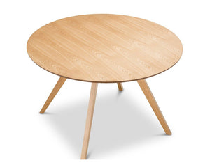 Light Timber Oak Scandinavian Round 1.2m Dining Set with 6x Padded Black Eames Chairs